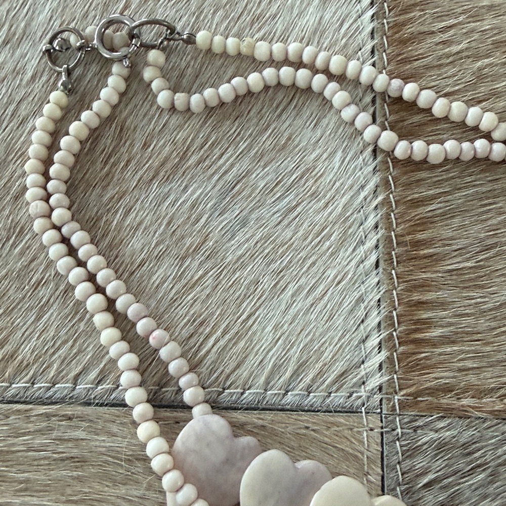 Vintage Hand-Carved Heart Cow Bone Beaded Double-Strung Necklace - Picture 3 of 7